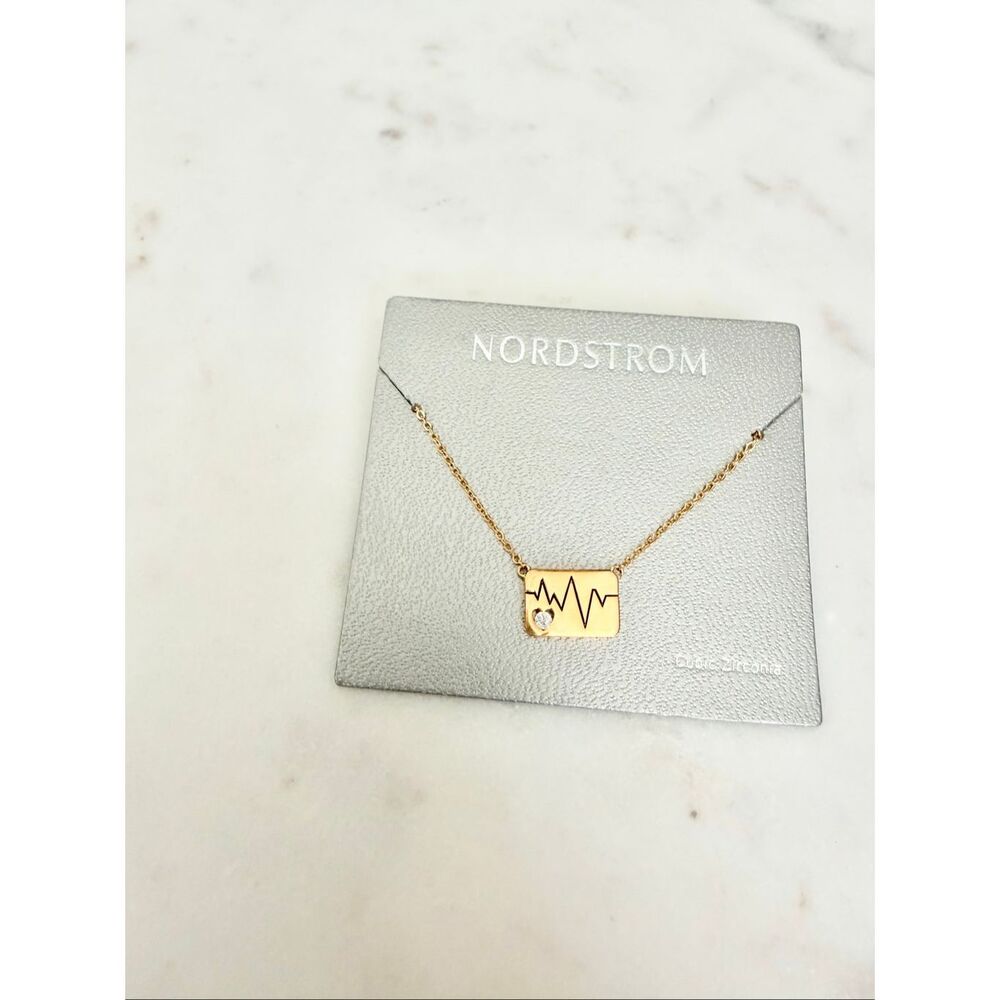 Nordstrom Cubic Zirconia Heartbeat EKG Necklace Gold Tone Medical Nurse Gift